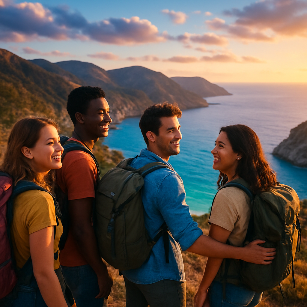 Travelers exploring a scenic coastline together